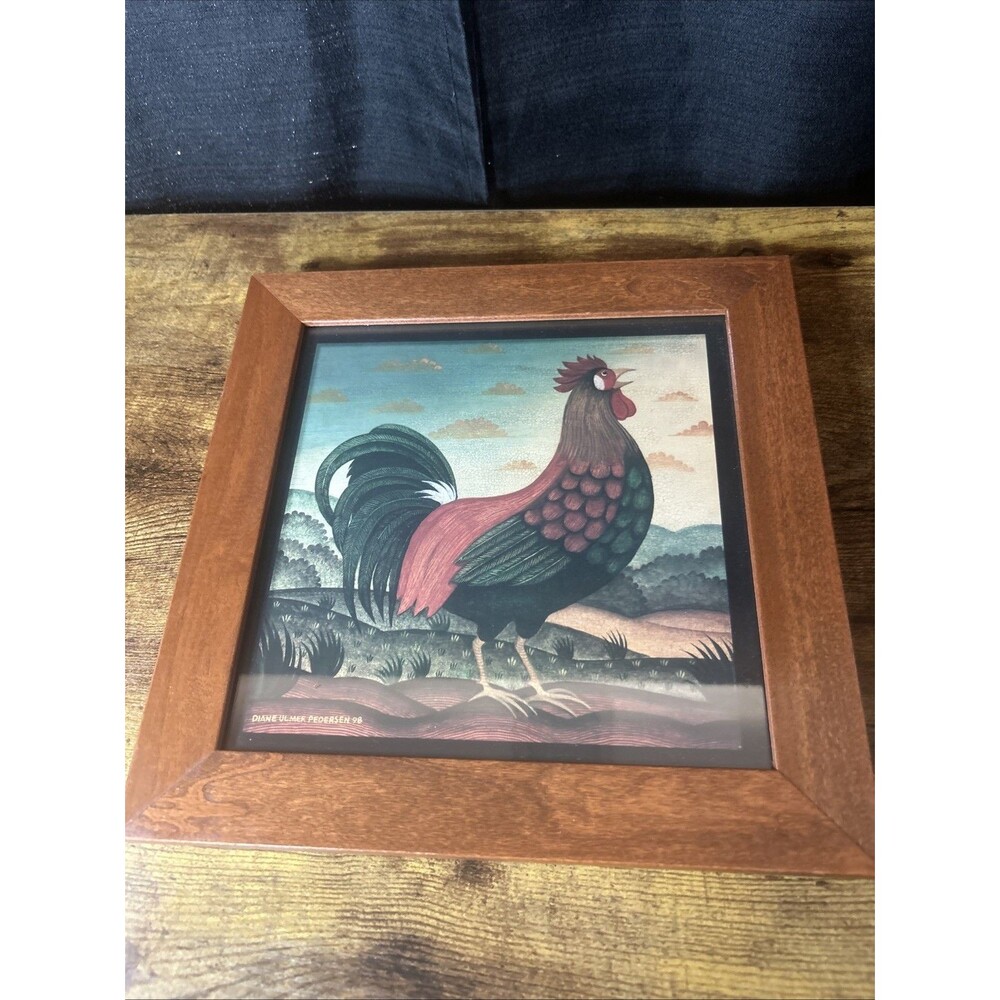 Rooster Chicken Folk Art Print 11x11 Diane Ulmer Petersen 98 Farmhouse Vtg Decor - Picture 2 of 8